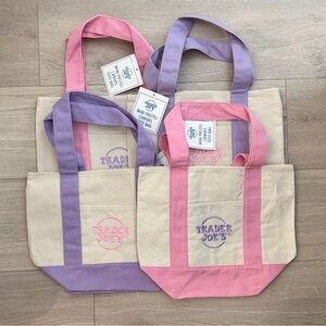 NWT Set of 4 Trader Joe's Mini Pastel Canvas Totes Pink & Lavender NEW 2026